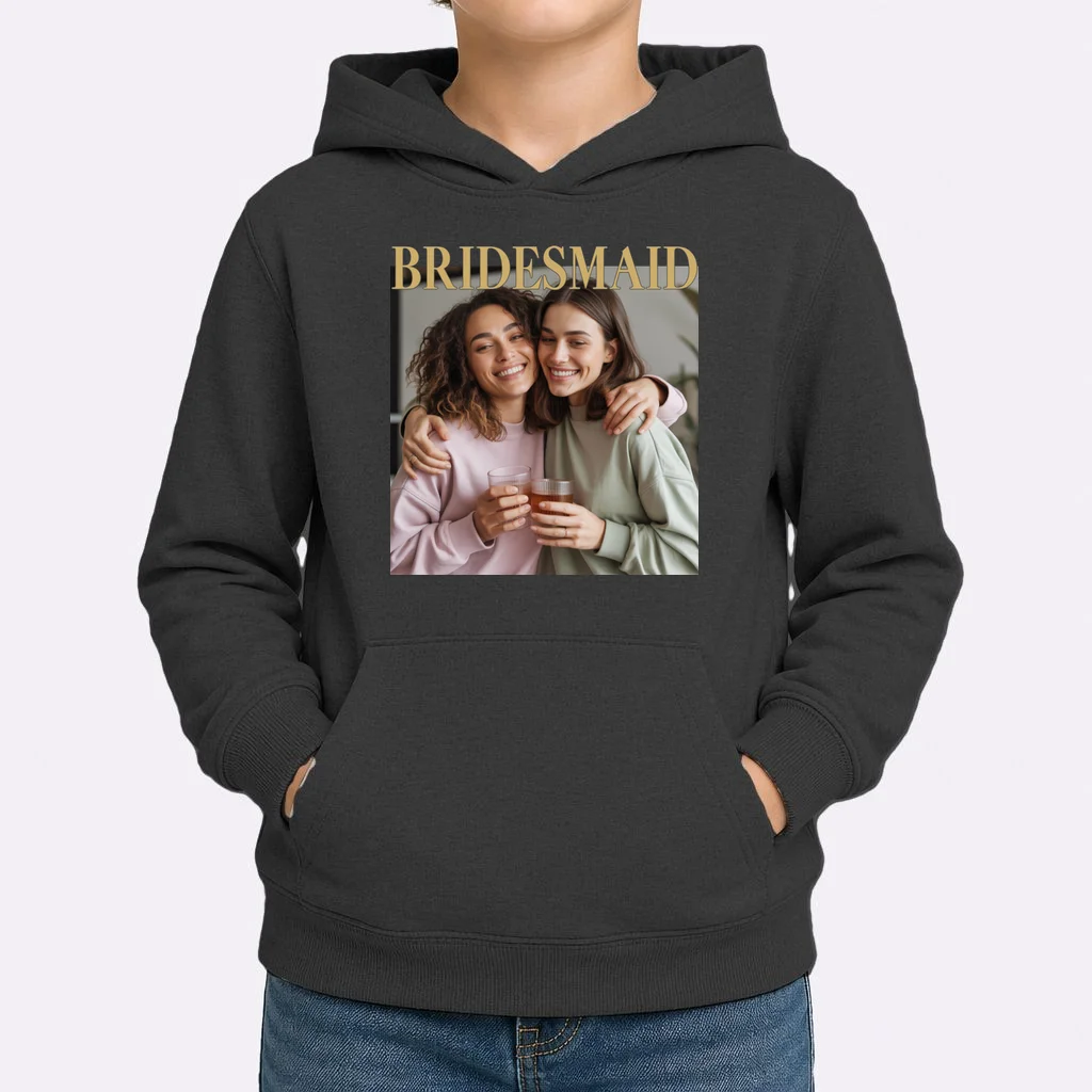 Custom Bridesmaid Upload Photo Personalized Bridesmaid Kids Hoodie - Front 1