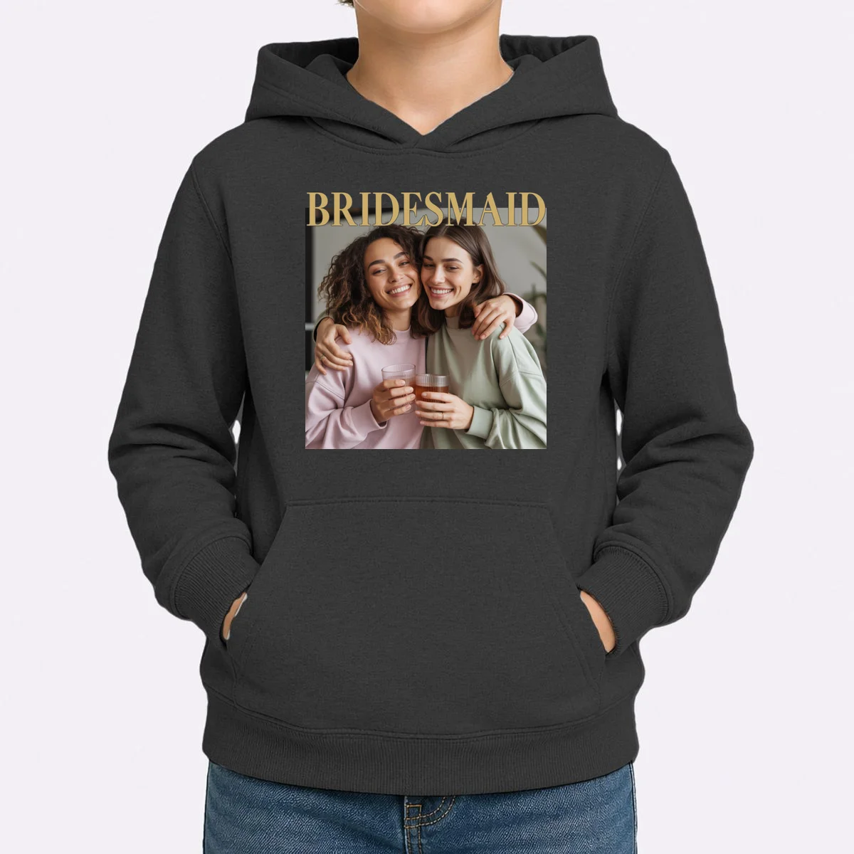 Custom Bridesmaid Upload Photo Personalized Bridesmaid Kids Hoodie - Front 1