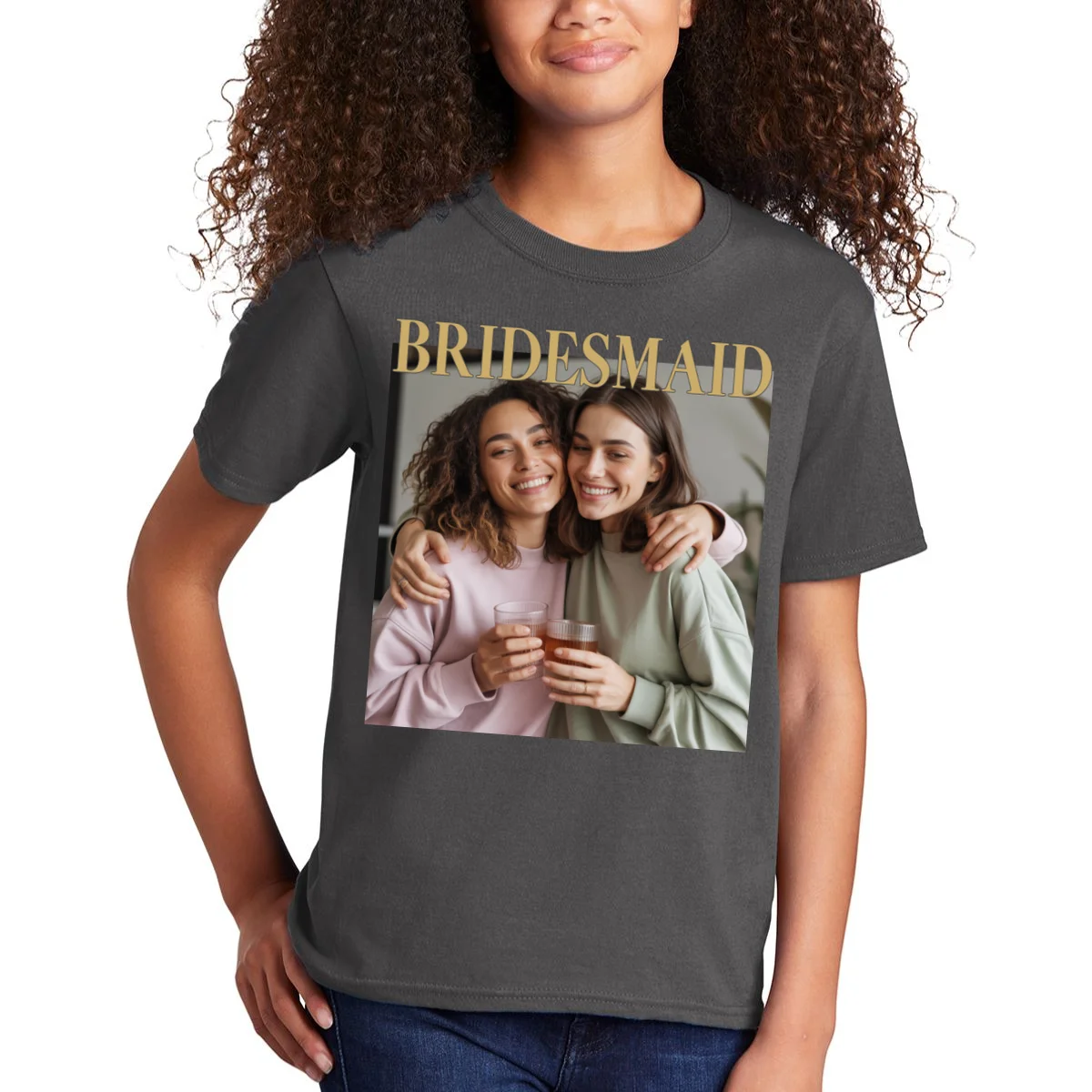 Custom Bridesmaid Upload Photo Personalized Bridesmaid Kids T-Shirt - Front 1