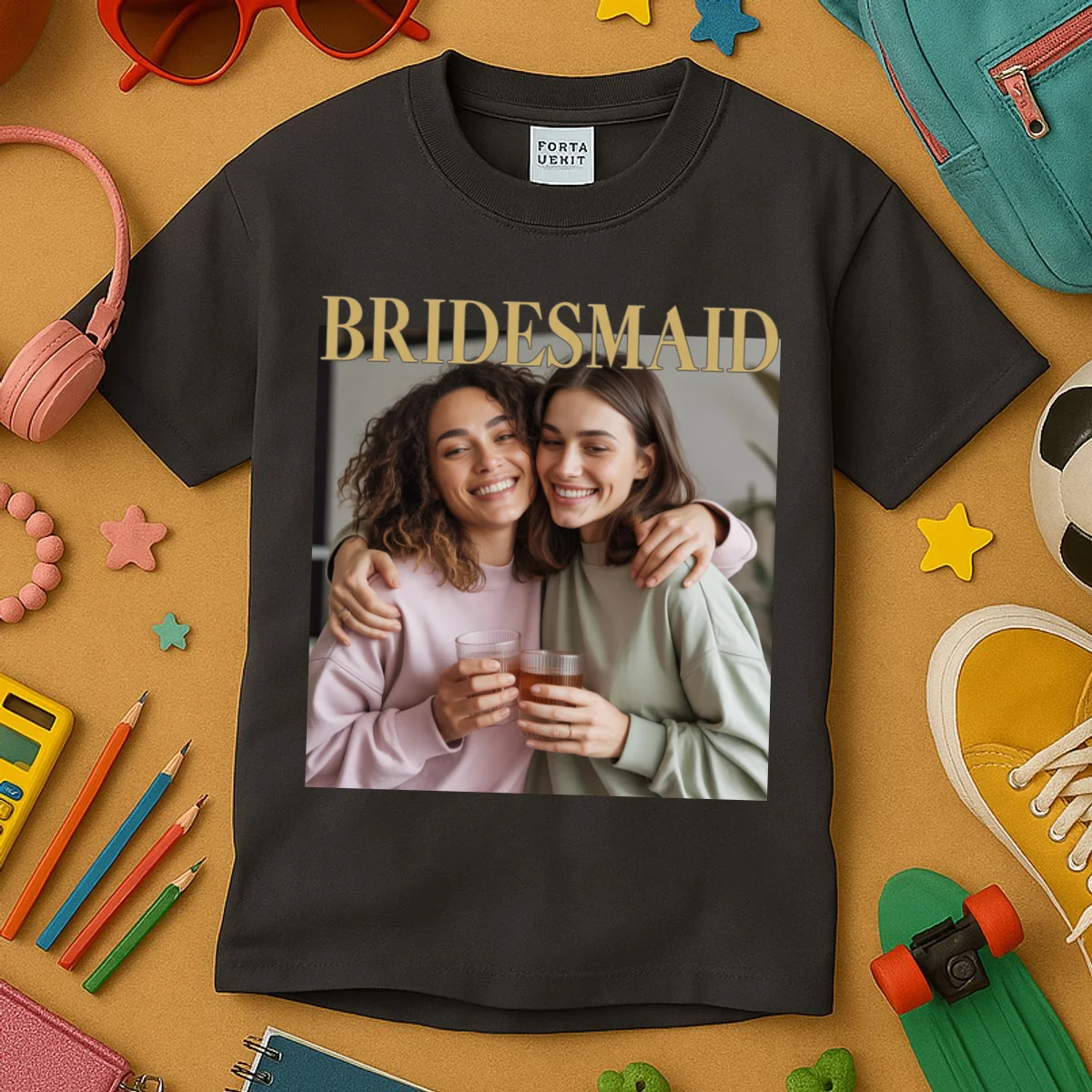 Custom Bridesmaid Upload Photo Personalized Bridesmaid Kids T-Shirt - Front 2