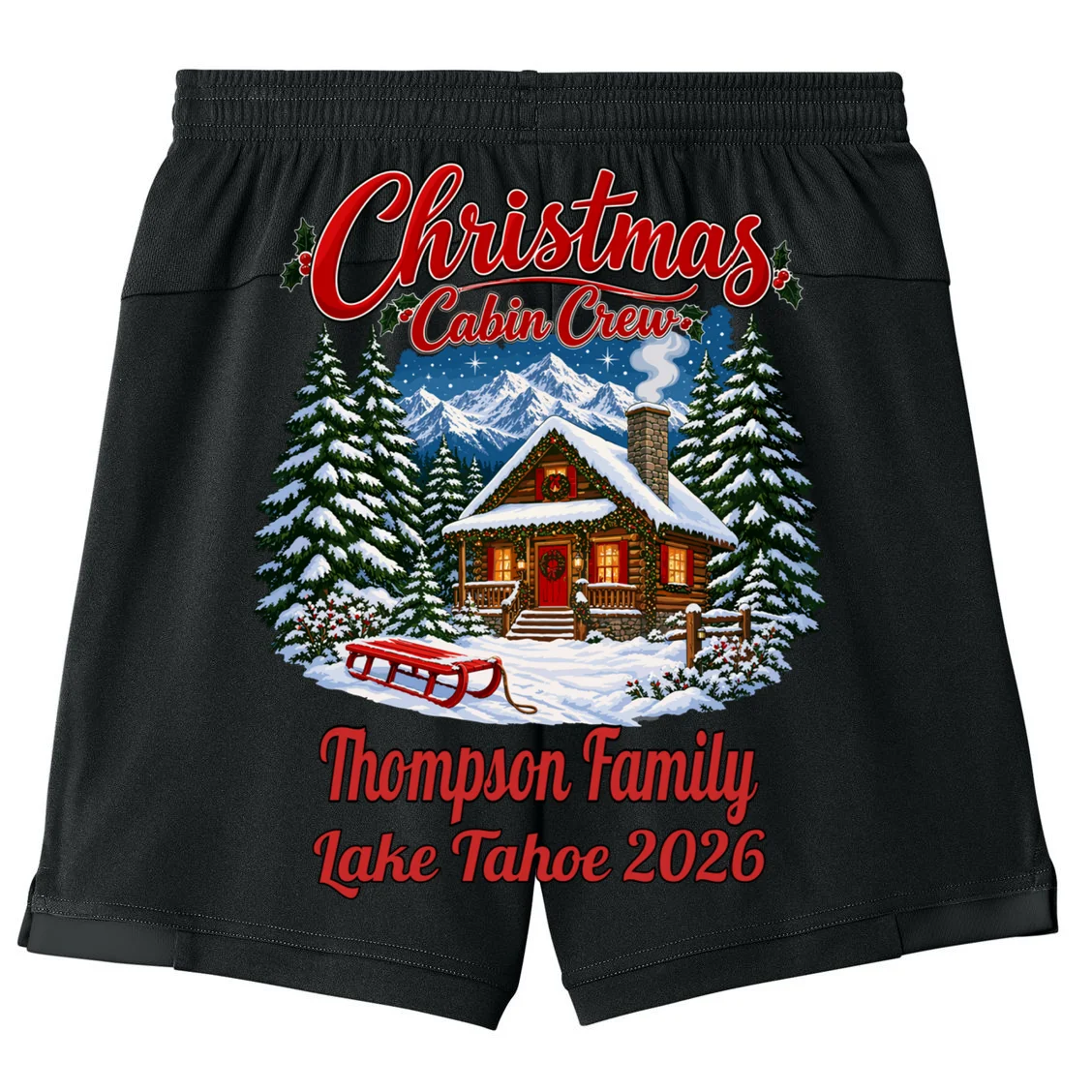 Christmas Cabin Crew | Rustic Mountain Christmas Design Kids Shorts - Back