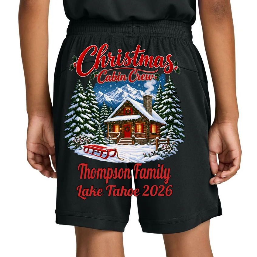 Christmas Cabin Crew | Rustic Mountain Christmas Design Kids Shorts - Back 1