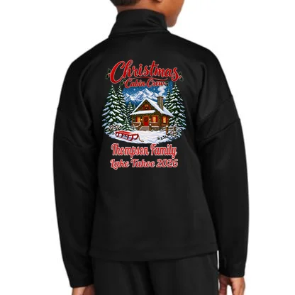 Christmas Cabin Crew | Rustic Mountain Christmas Design Kids Jacket - Back - Close-up