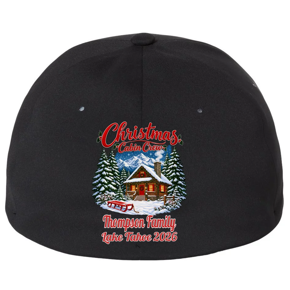 Christmas Cabin Crew | Rustic Mountain Christmas Design Flexfit Men's Snapback Hat - Back - Close-up