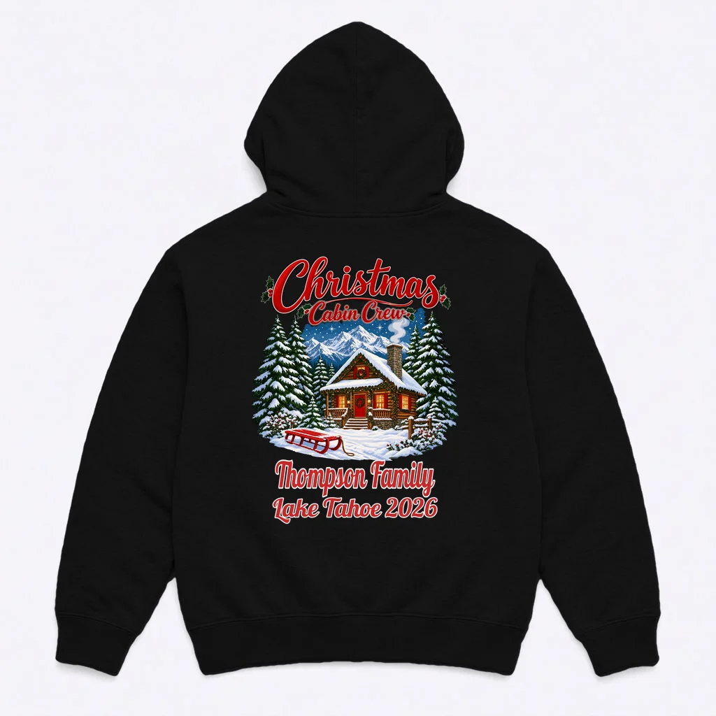 Christmas Cabin Crew | Rustic Mountain Christmas Design Men's Hoodie - Back