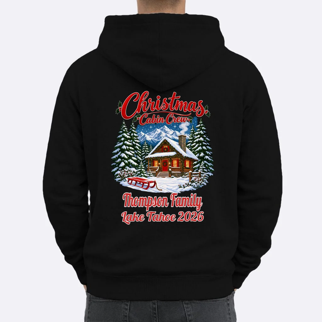 Christmas Cabin Crew | Rustic Mountain Christmas Design Men's Hoodie - Back 1