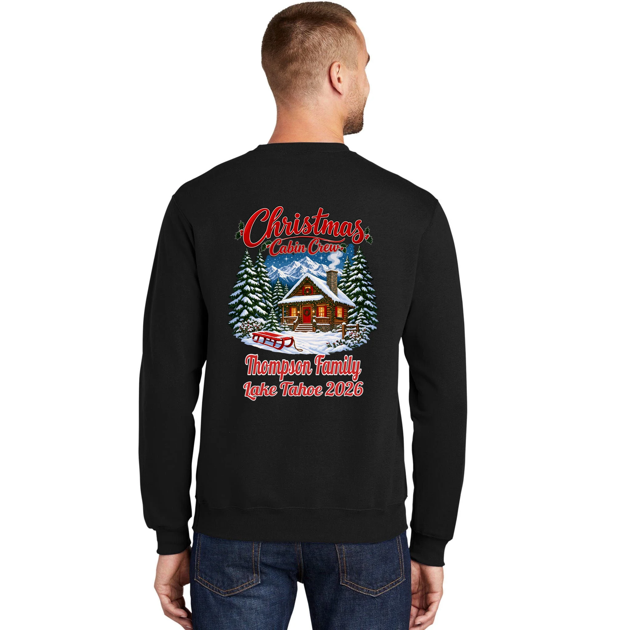 Christmas Cabin Crew | Rustic Mountain Christmas Design Men's Sweatshirt - Back