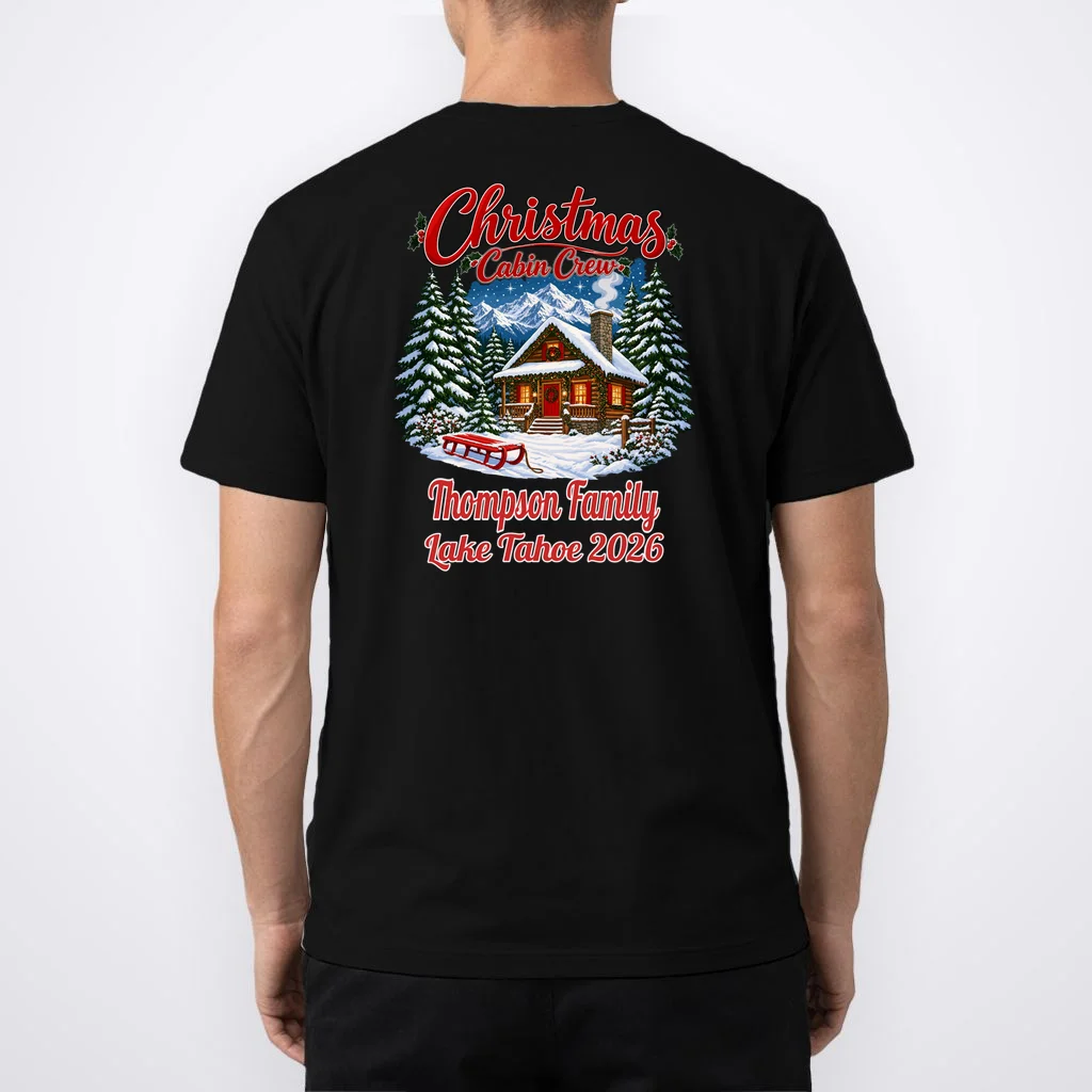 Christmas Cabin Crew | Rustic Mountain Christmas Design Men's T-Shirt - Back 1