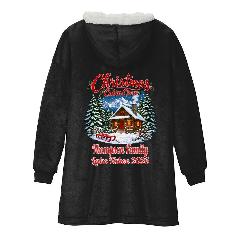 Christmas Cabin Crew | Rustic Mountain Christmas Design Hooded Blanket - Back - Close-up