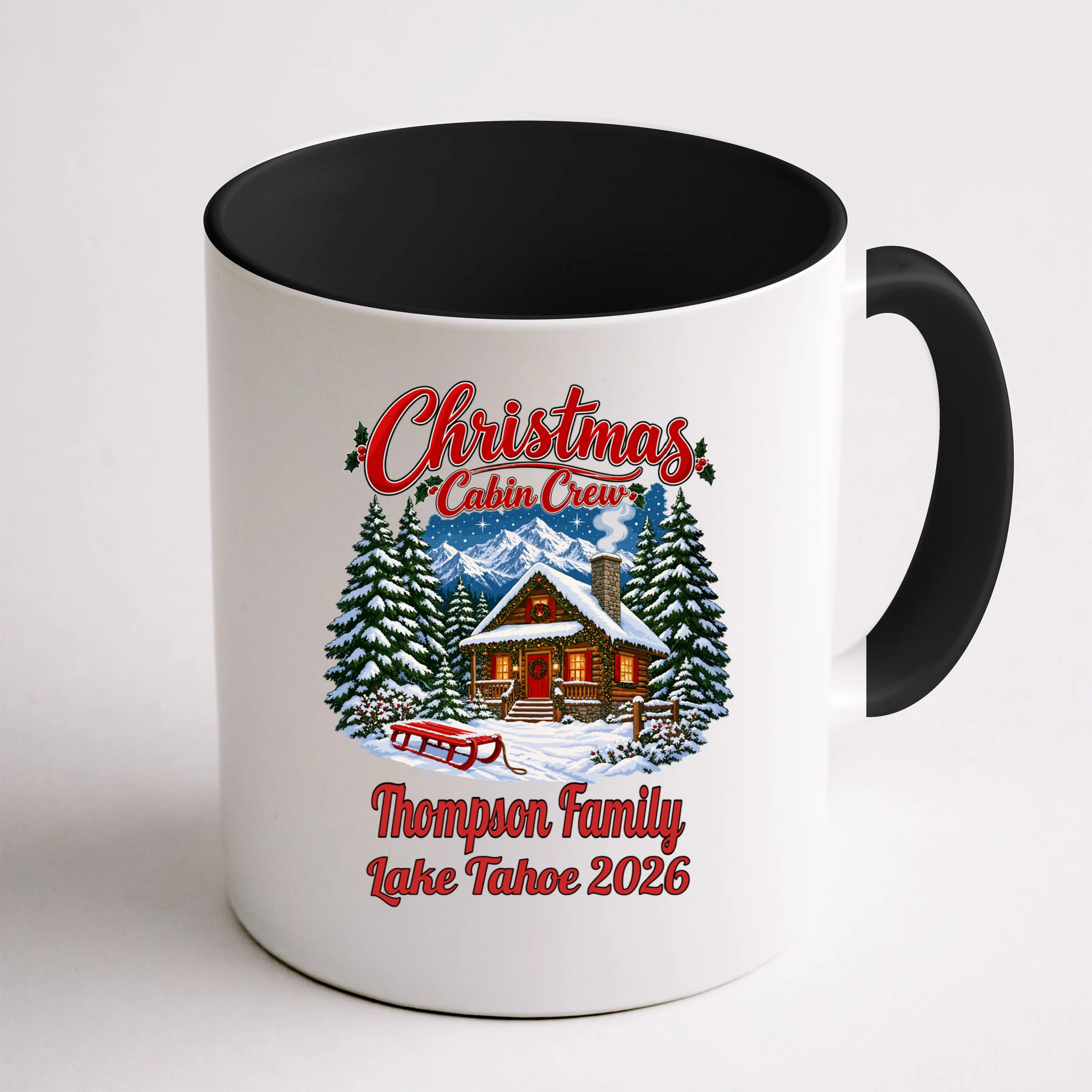 Christmas Cabin Crew | Rustic Mountain Christmas Design Mug - Back