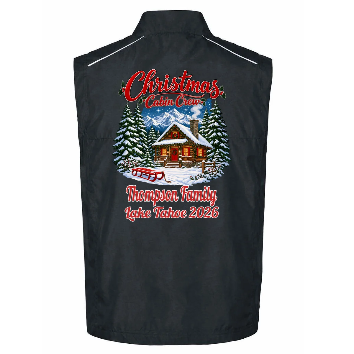 Christmas Cabin Crew | Rustic Mountain Christmas Design Men's Vest - Back - Close-up