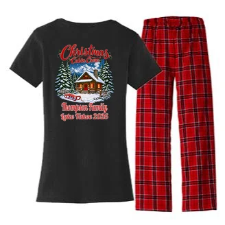 Christmas Cabin Crew | Rustic Mountain Christmas Design Women's Flannel Pajama Set - Back - Close-up