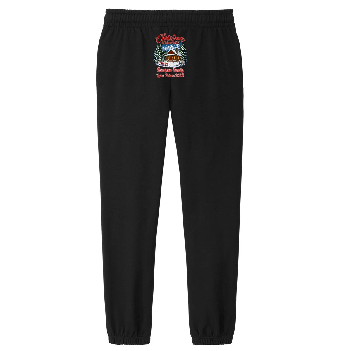 Christmas Cabin Crew | Rustic Mountain Christmas Design Women's Fleece Sweatpants - Back - Close-up