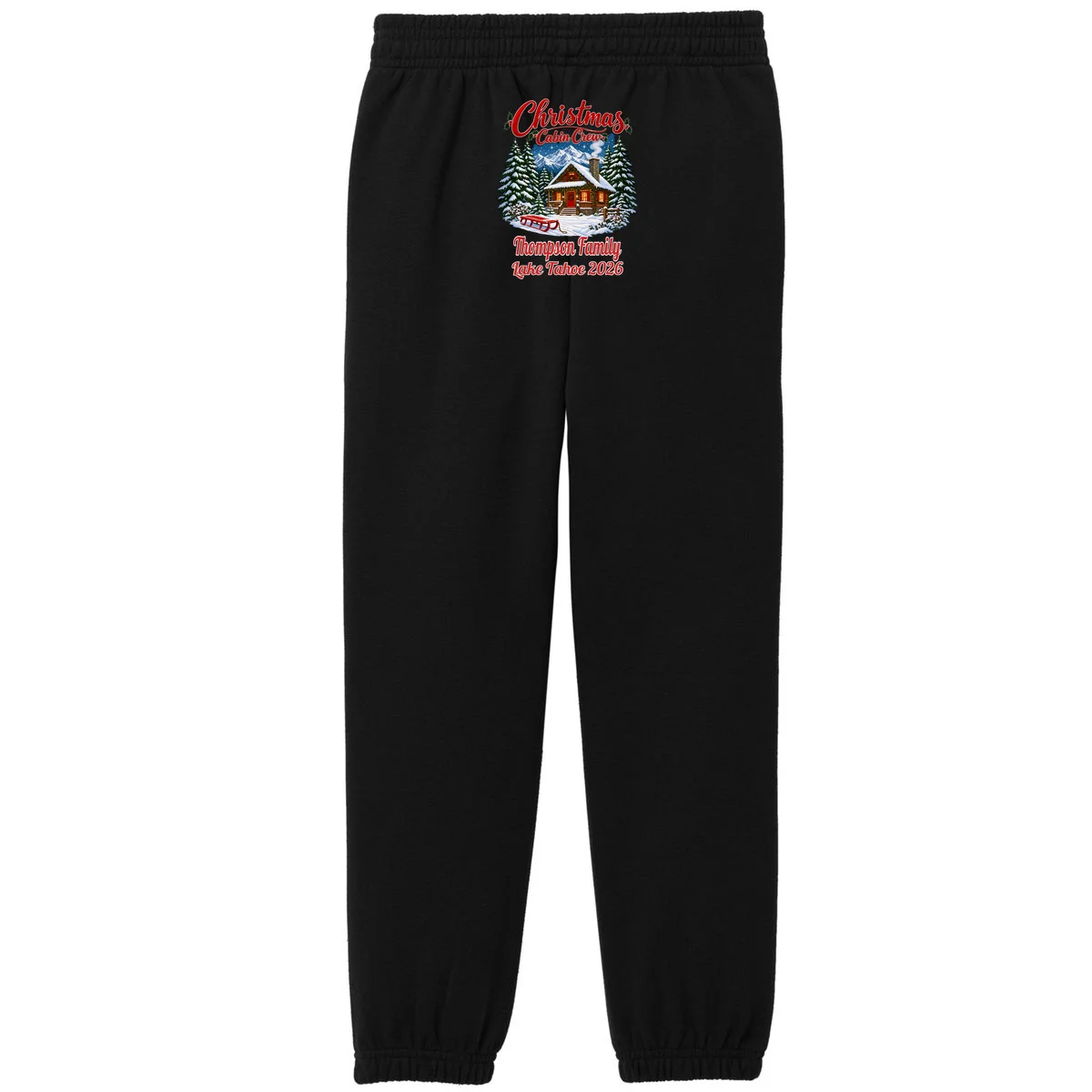Christmas Cabin Crew | Rustic Mountain Christmas Design Kids Fleece Sweatpants - Back - Close-up