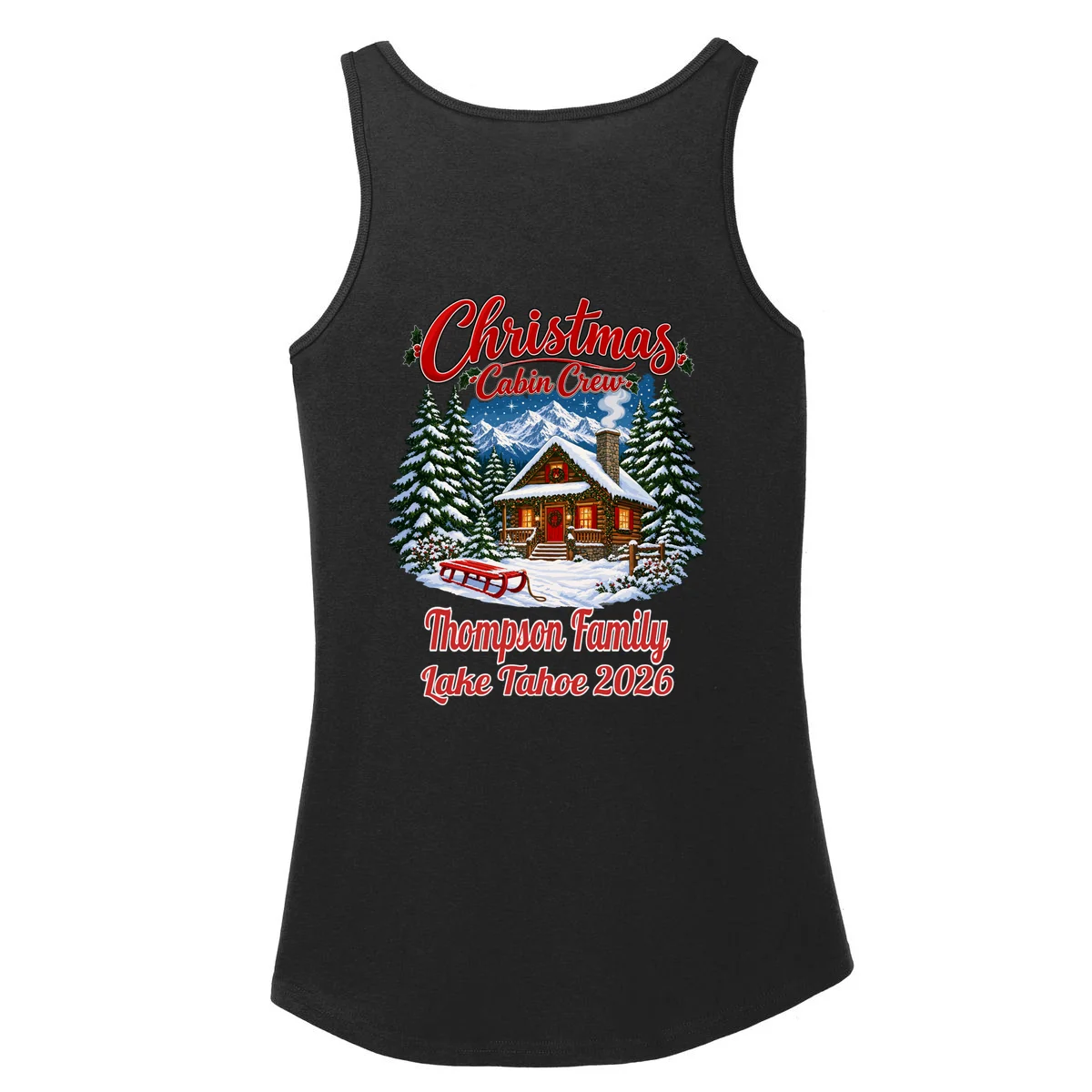 Christmas Cabin Crew | Rustic Mountain Christmas Design Women's Tank Top - Back - Close-up