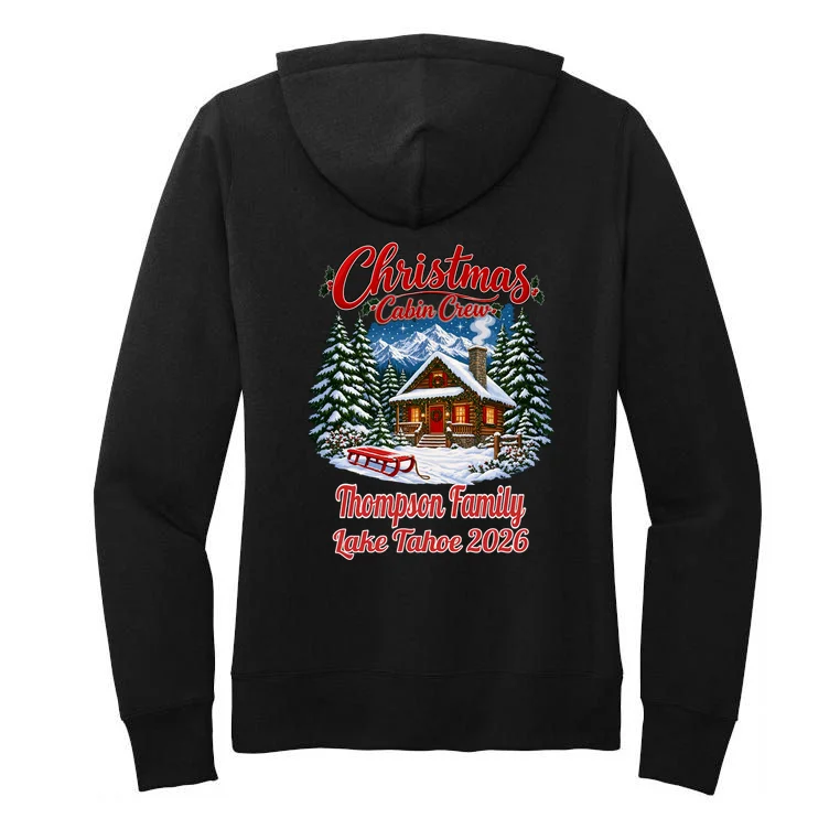Christmas Cabin Crew | Rustic Mountain Christmas Design Women's Pullover Hoodie - Back - Close-up