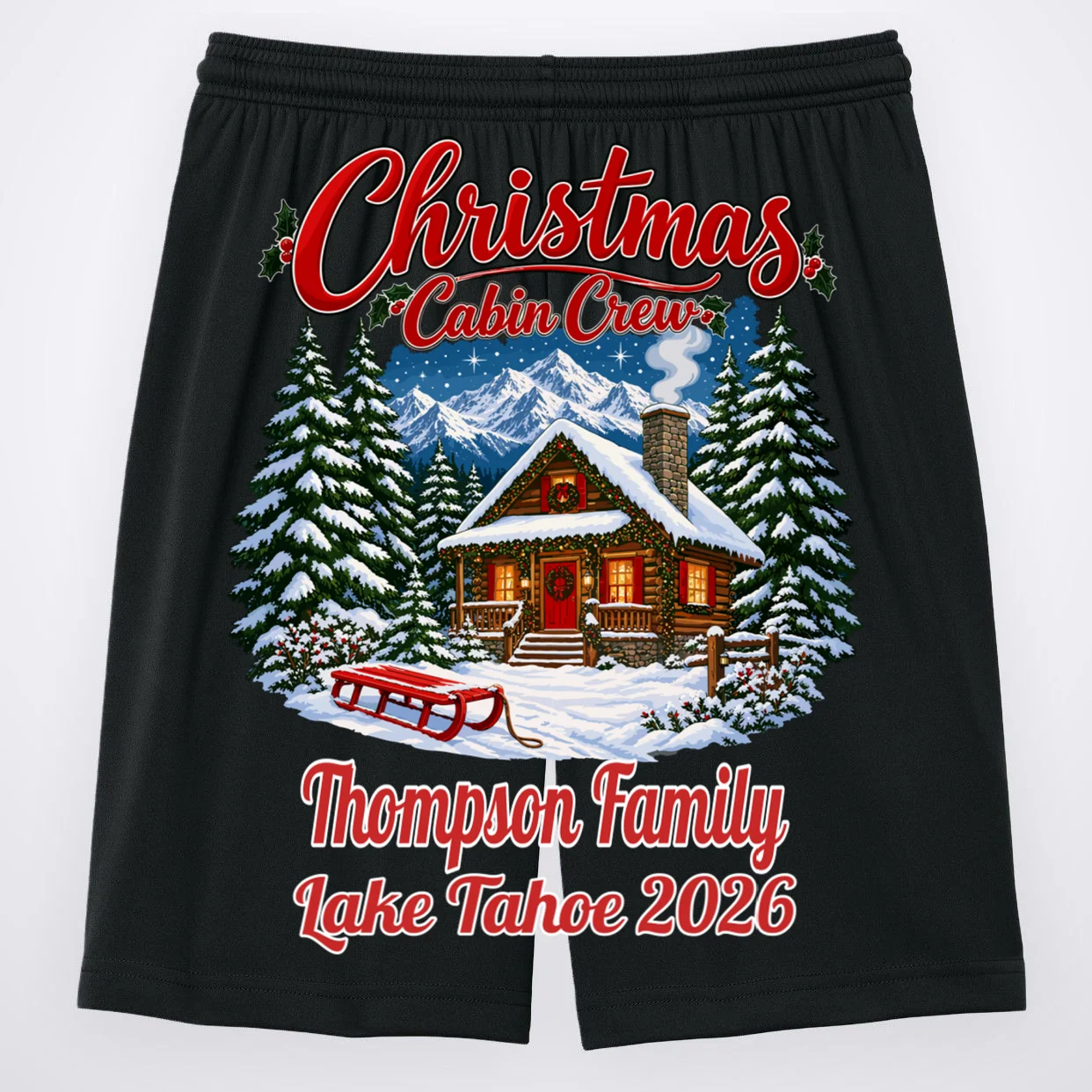 Christmas Cabin Crew | Rustic Mountain Christmas Design Men's Shorts - Back