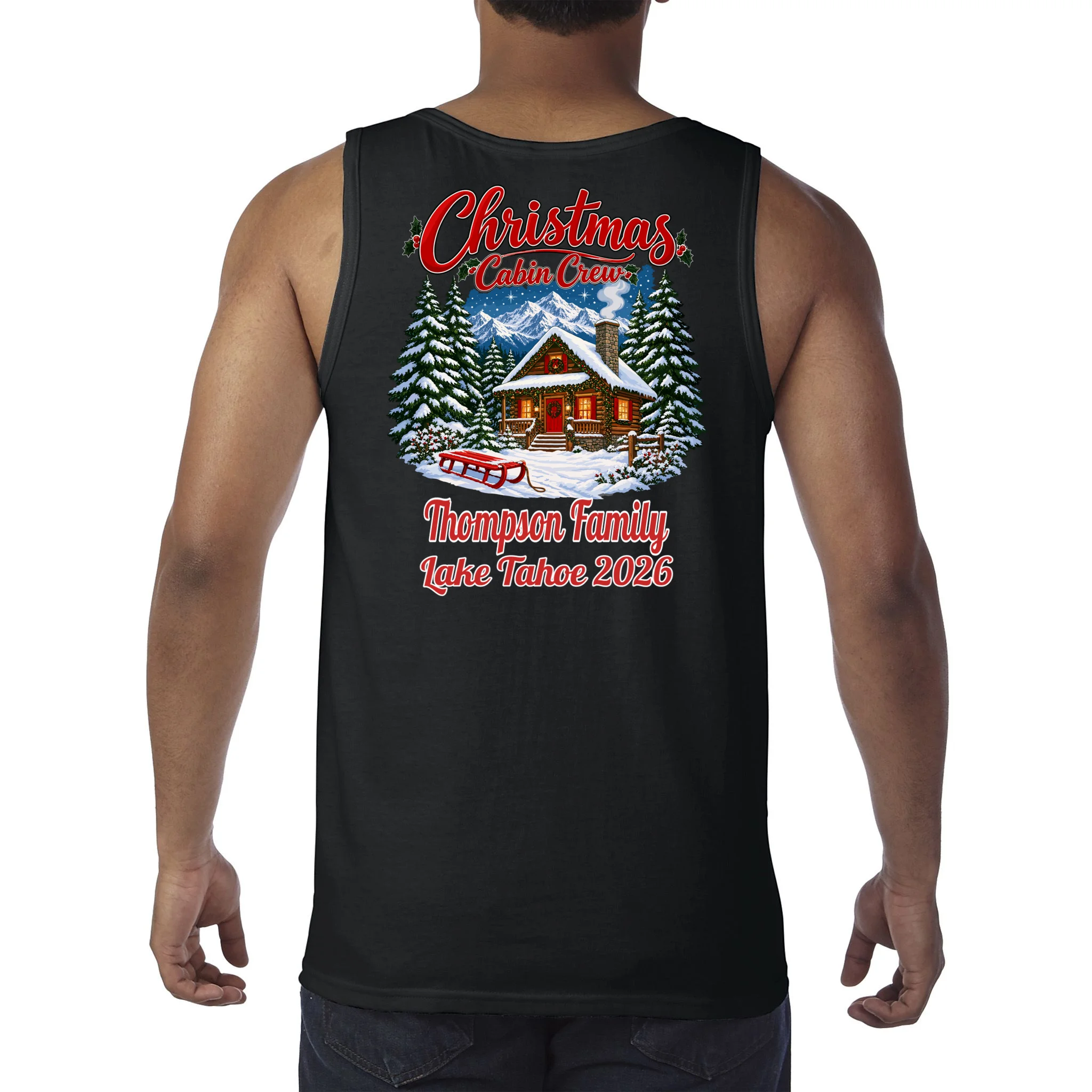 Christmas Cabin Crew | Rustic Mountain Christmas Design Men's Tank Top - Back