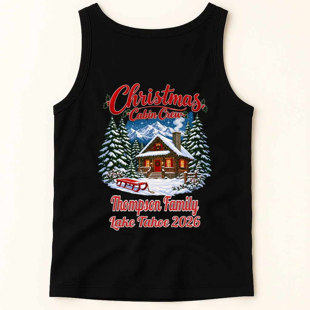 Christmas Cabin Crew | Rustic Mountain Christmas Design Men's Tank Top - Back 1