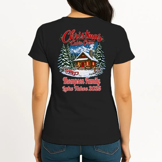 Christmas Cabin Crew | Rustic Mountain Christmas Design Women's T-Shirt - Back
