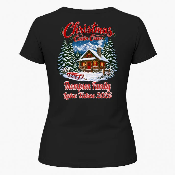 Christmas Cabin Crew | Rustic Mountain Christmas Design Women's T-Shirt - Back 1
