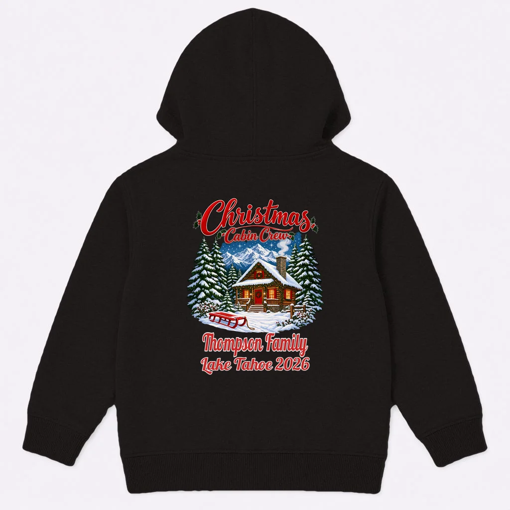 Christmas Cabin Crew | Rustic Mountain Christmas Design Kids Hoodie - Back