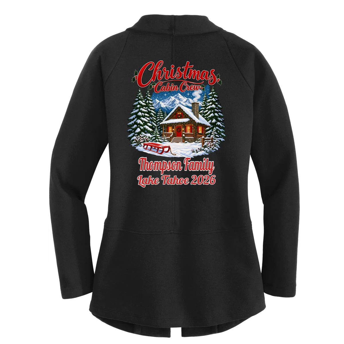 Christmas Cabin Crew | Rustic Mountain Christmas Design Women's Cardigan - Back - Close-up