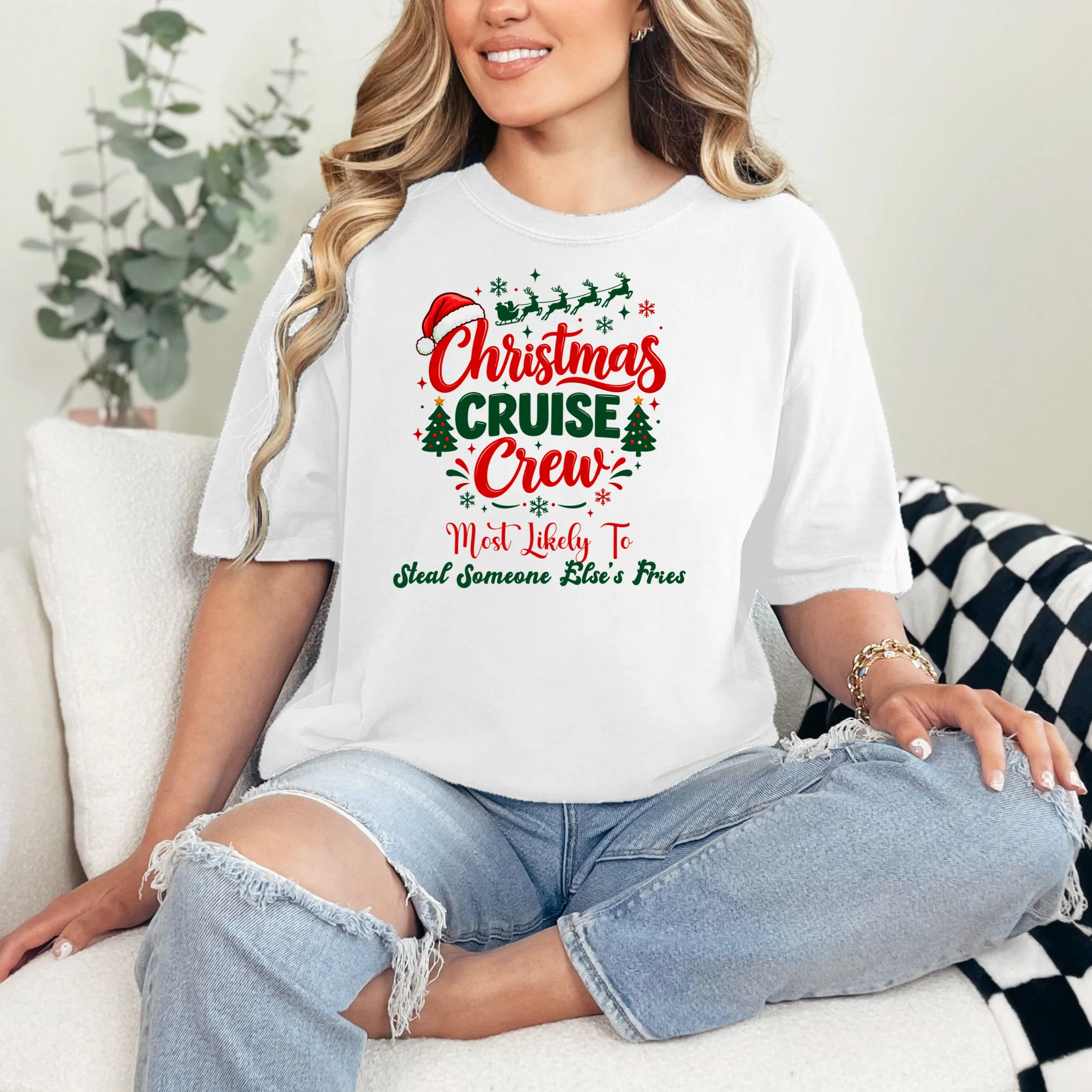 Christmas Cruise Crew – Funny Holiday “Most Likely To” Design - Custom Quotes Design Comfort Colors Unisex T-Shirt - Front 1