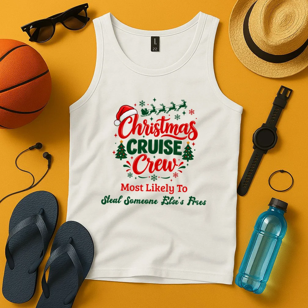 Christmas Cruise Crew – Funny Holiday “Most Likely To” Design - Custom Quotes Design Men's Tank Top - Front 3