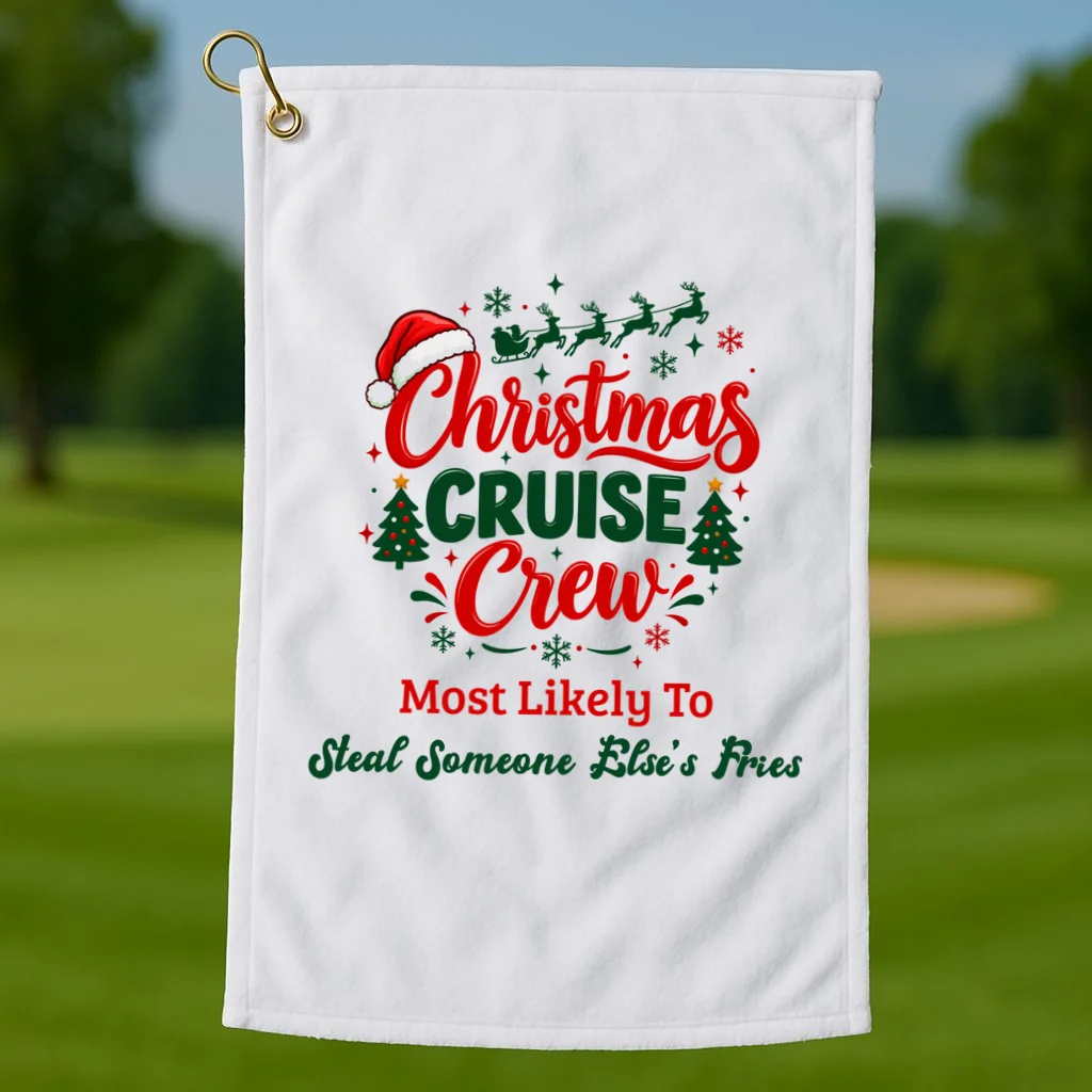Christmas Cruise Crew – Funny Holiday “Most Likely To” Design - Custom Quotes Design Golf Towel - Front 1