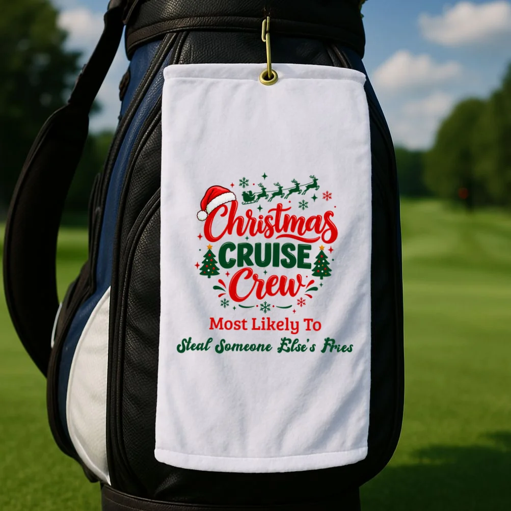 Christmas Cruise Crew – Funny Holiday “Most Likely To” Design - Custom Quotes Design Golf Towel - Front 2