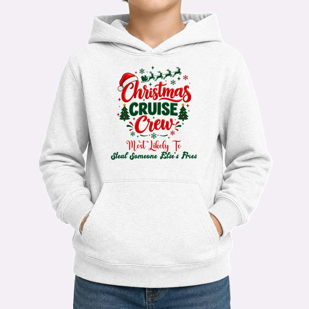 Christmas Cruise Crew – Funny Holiday “Most Likely To” Design - Custom Quotes Design Kids Hoodie - Front 1