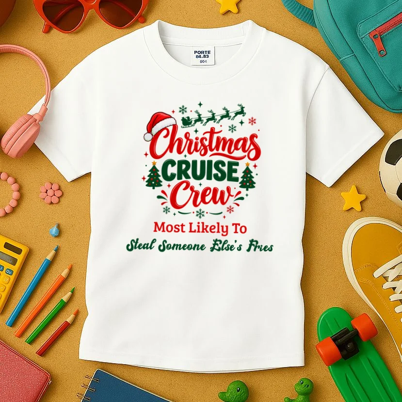 Christmas Cruise Crew – Funny Holiday “Most Likely To” Design - Custom Quotes Design Kids T-Shirt - Front 2