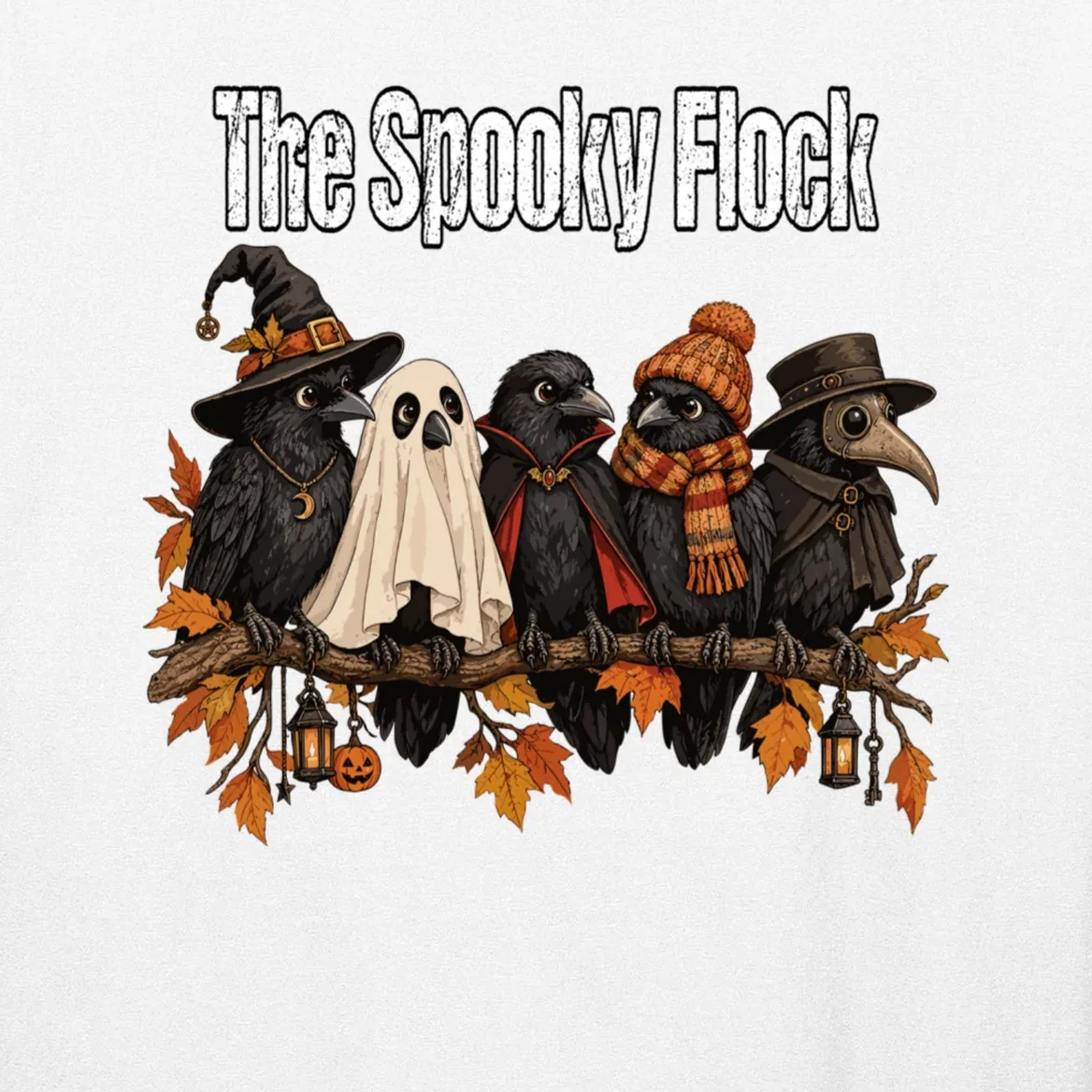 Creepy Crow Crew – Halloween Edition Men's Long Sleeve Shirt - Front - Close-up
