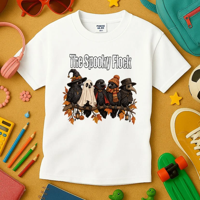 Creepy Crow Crew – Halloween Edition Kids T-Shirt - Front 2