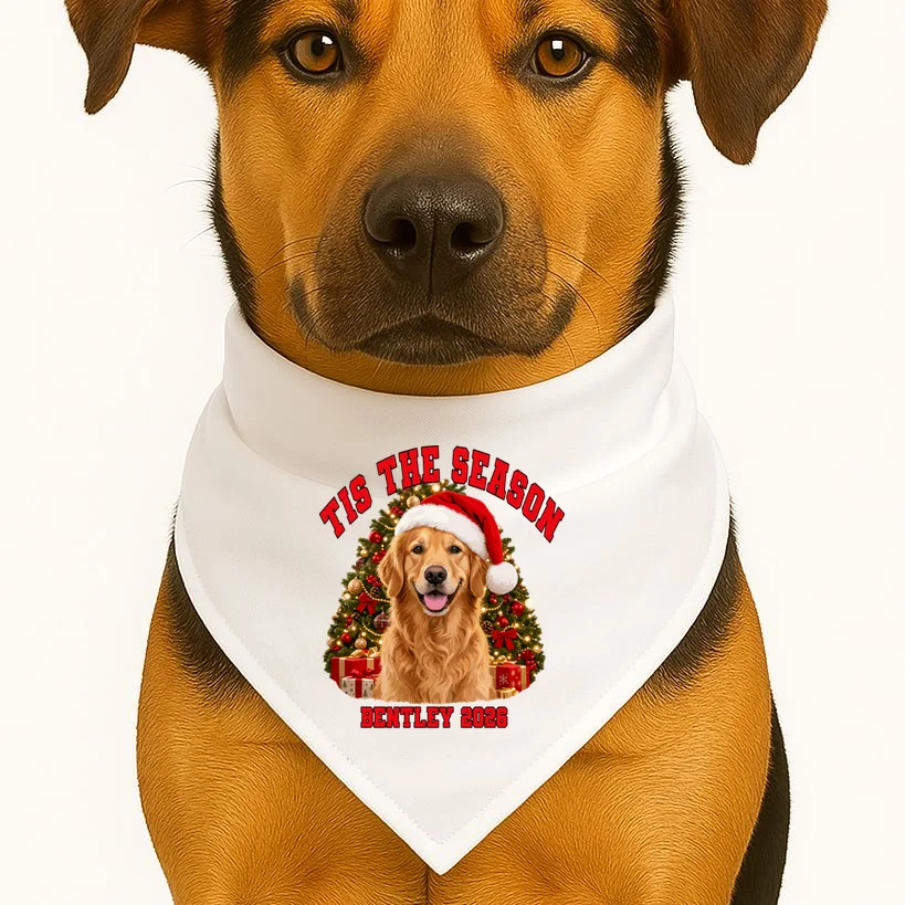 Personalized Dog Christmas Portrait – Custom Pet Photo Holiday Design Dog Bandana - Front 1