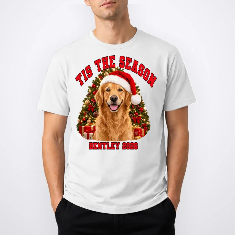 Personalized Dog Christmas Portrait – Custom Pet Photo Holiday Design Men's T-Shirt - Front 1