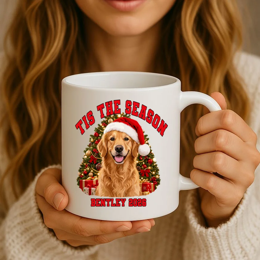 Personalized Dog Christmas Portrait – Custom Pet Photo Holiday Design Mug - Front 2