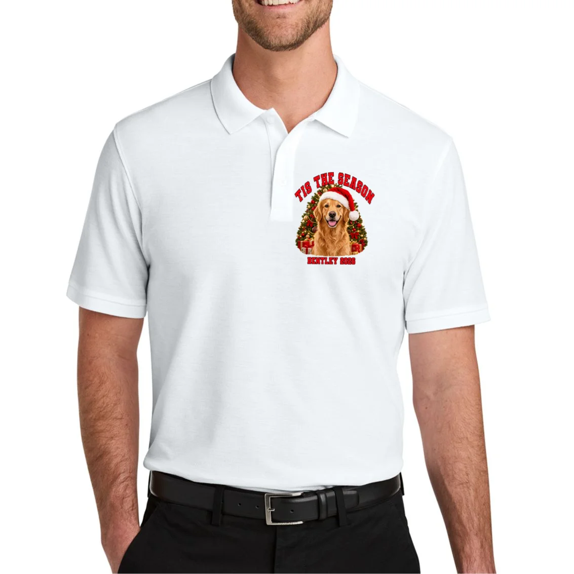Personalized Dog Christmas Portrait – Custom Pet Photo Holiday Design Men's Polo - Front 1