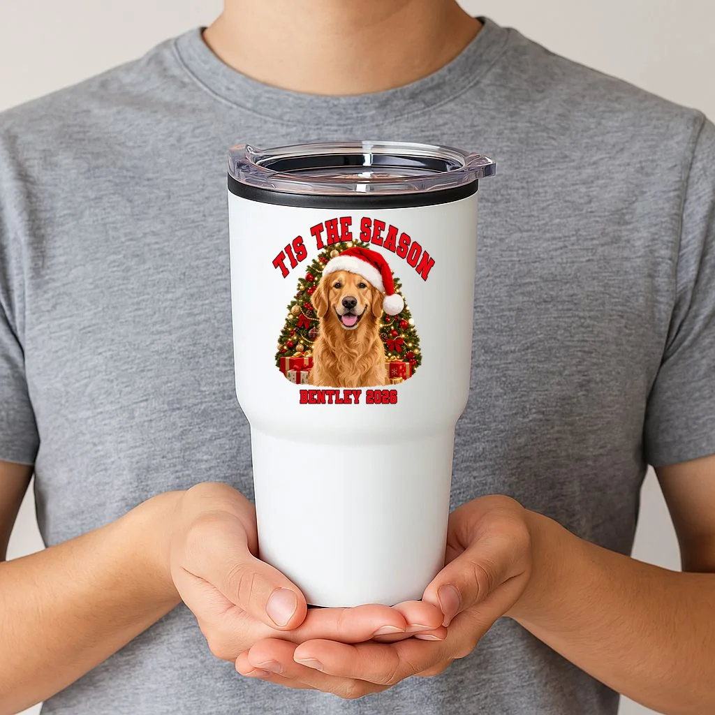 Personalized Dog Christmas Portrait – Custom Pet Photo Holiday Design 20oz Tumbler - Front 1