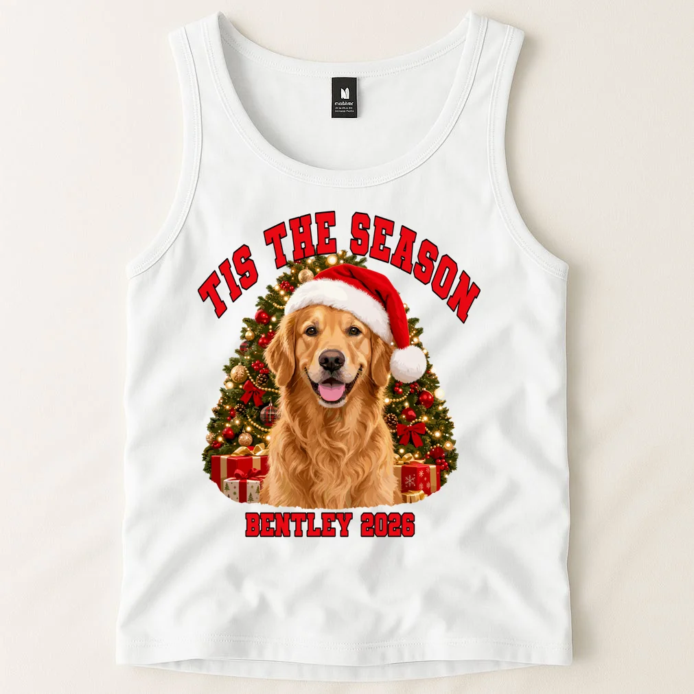 Personalized Dog Christmas Portrait – Custom Pet Photo Holiday Design Men's Tank Top - Front 1