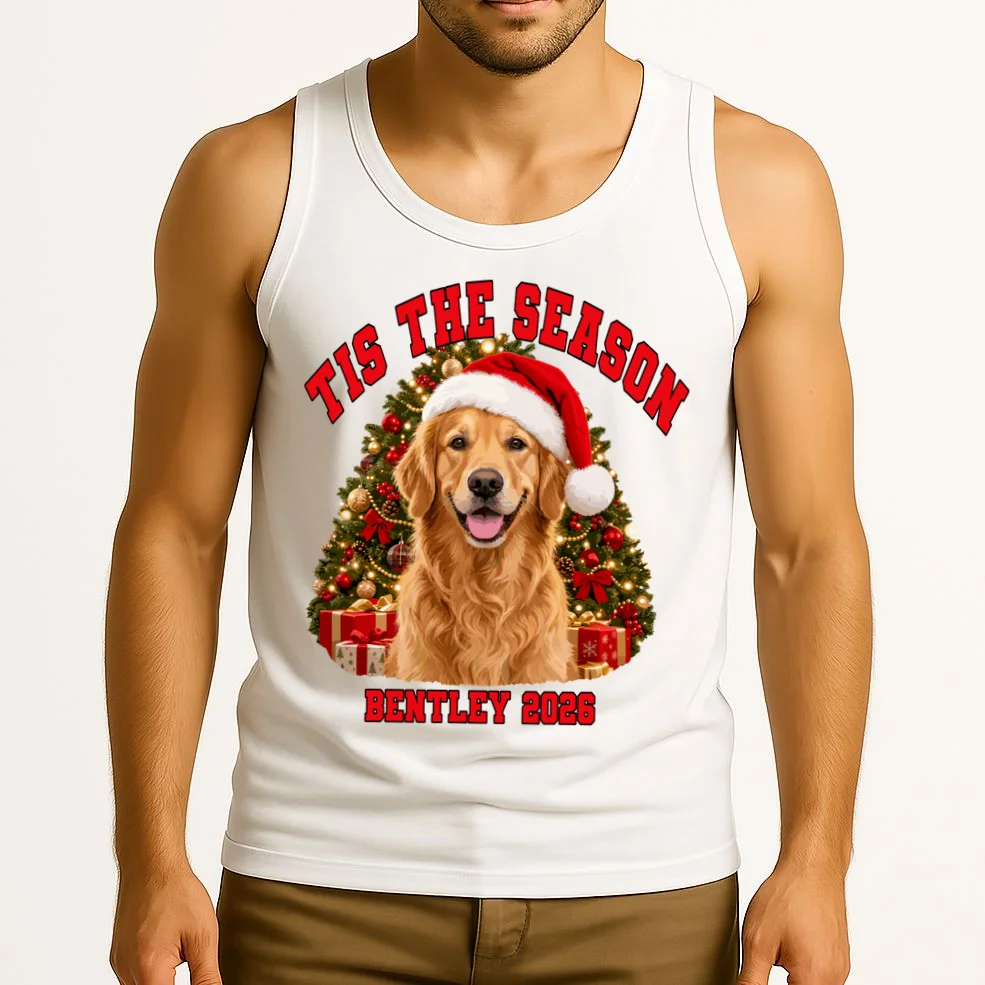 Personalized Dog Christmas Portrait – Custom Pet Photo Holiday Design Men's Tank Top - Front 2