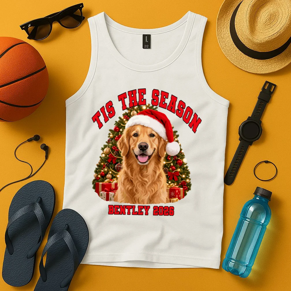 Personalized Dog Christmas Portrait – Custom Pet Photo Holiday Design Men's Tank Top - Front 3