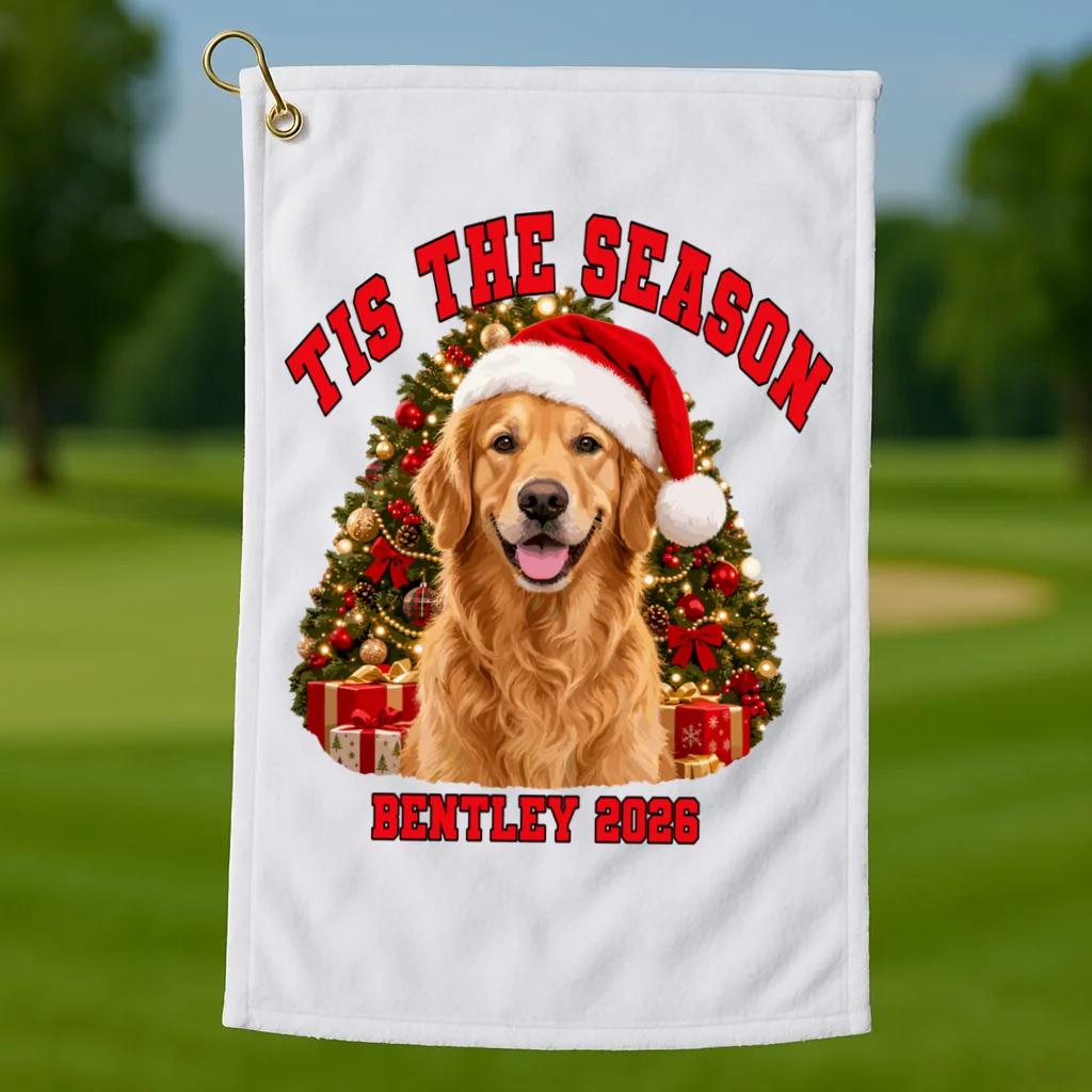 Personalized Dog Christmas Portrait – Custom Pet Photo Holiday Design Golf Towel - Front 1