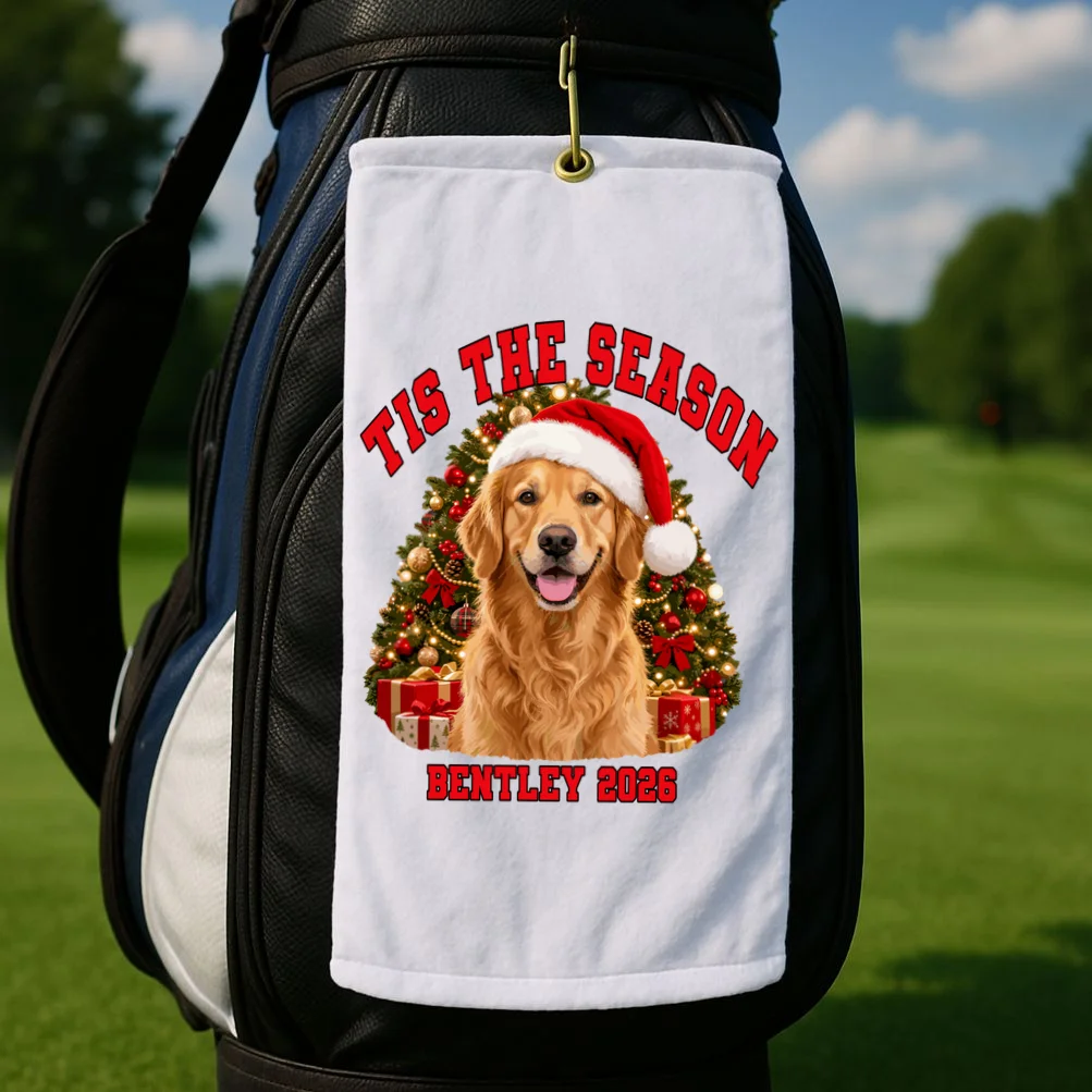 Personalized Dog Christmas Portrait – Custom Pet Photo Holiday Design Golf Towel - Front 2