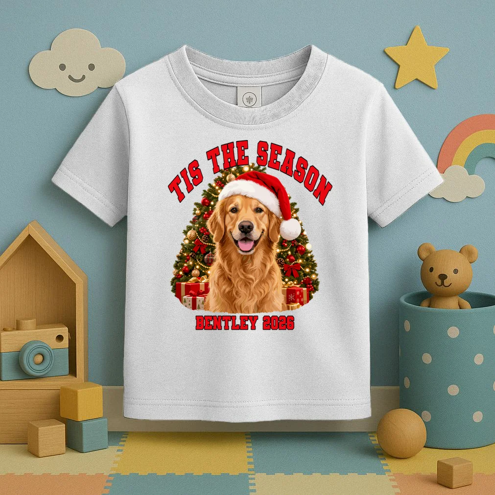 Personalized Dog Christmas Portrait – Custom Pet Photo Holiday Design Toddler T-Shirt - Front 2