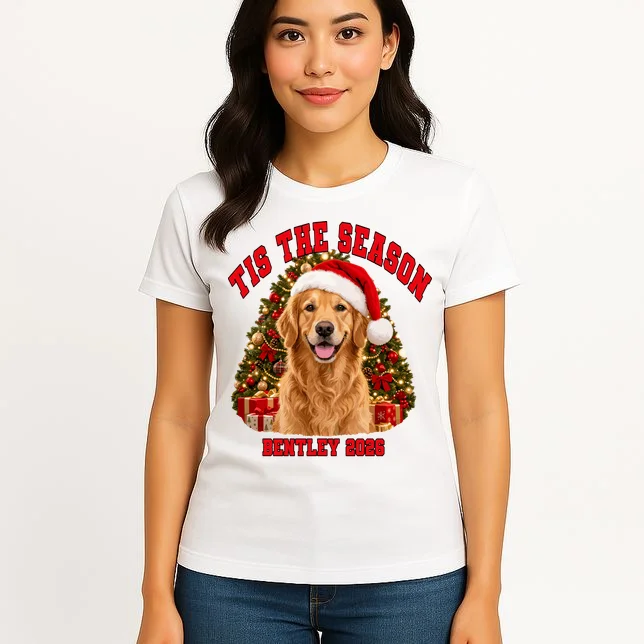 Personalized Dog Christmas Portrait – Custom Pet Photo Holiday Design Women's T-Shirt - Front 3