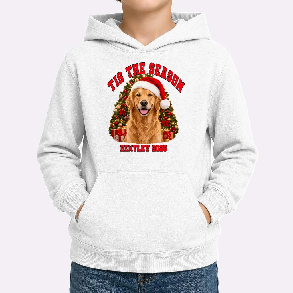 Personalized Dog Christmas Portrait – Custom Pet Photo Holiday Design Kids Hoodie - Front 1