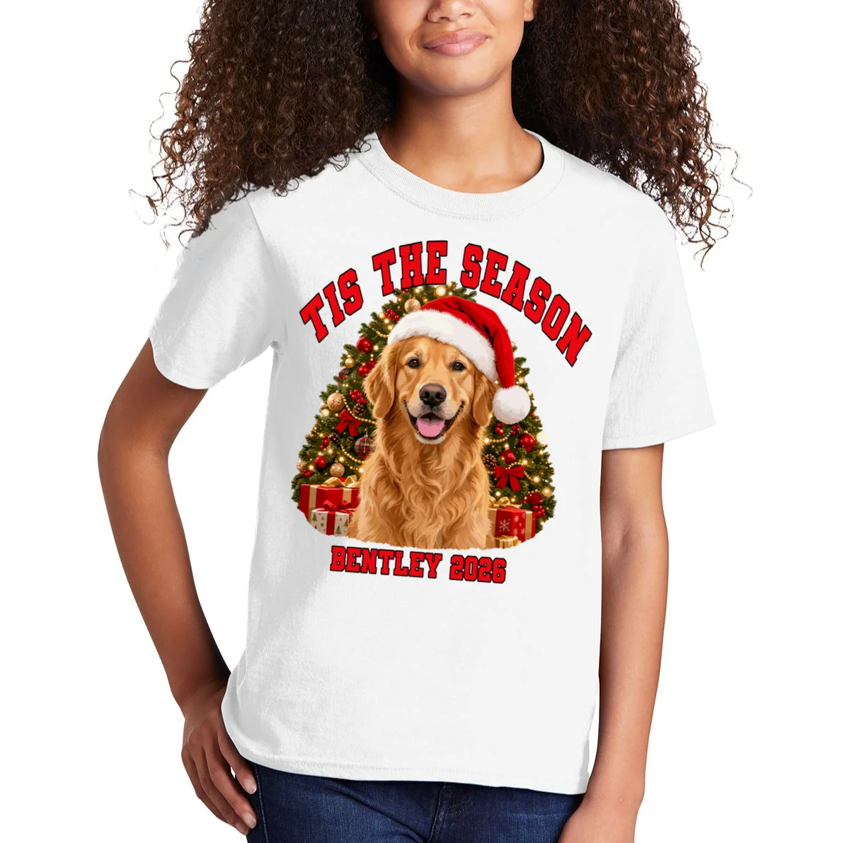 Personalized Dog Christmas Portrait – Custom Pet Photo Holiday Design Kids T-Shirt - Front 1