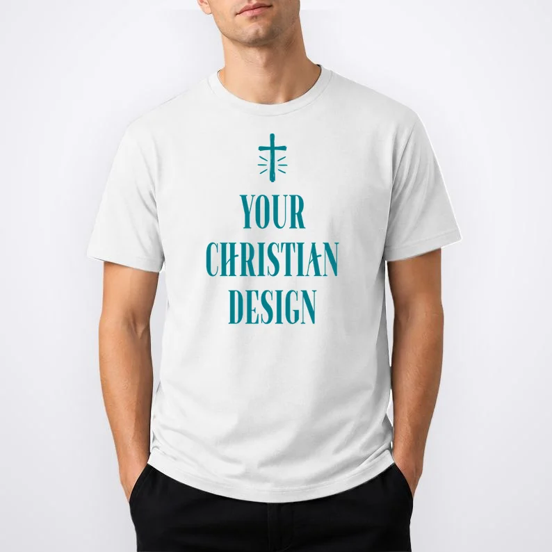 Custom Christian Design – Personalized Faith Text & Minimalist Cross Typography Men's T-Shirt - Front 1